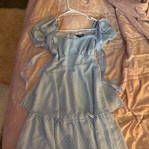 Light Blue Tiered Dress with Puff Sleeves
